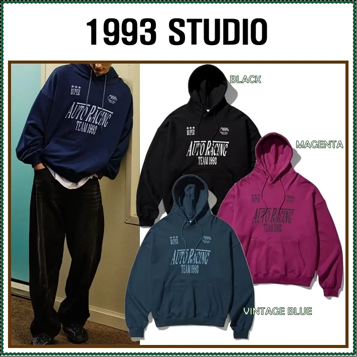 1993Studio | Street Style Hoodies with Long Sleeves and Plain Logo.