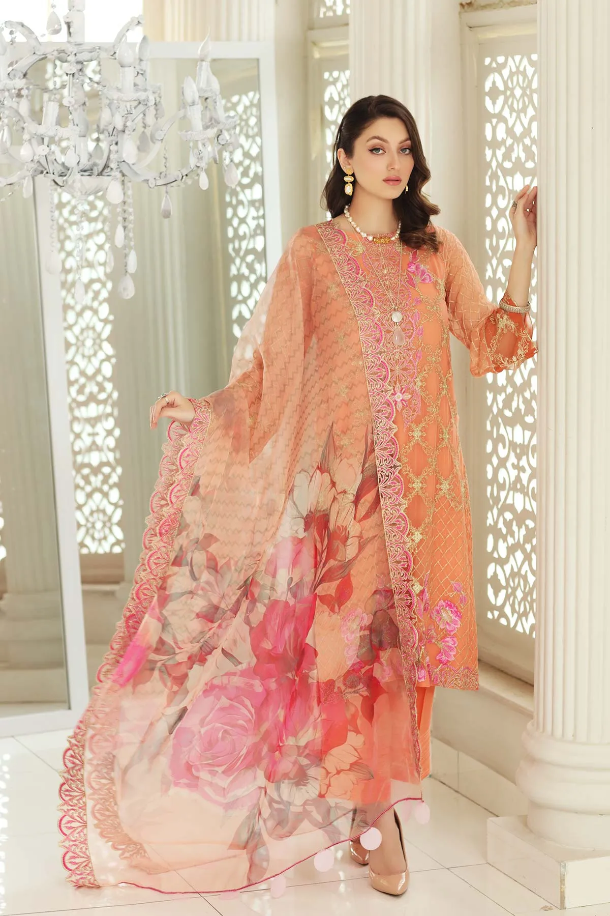 3 Piece Unstitched Embroidered Chiffon CAL21-004