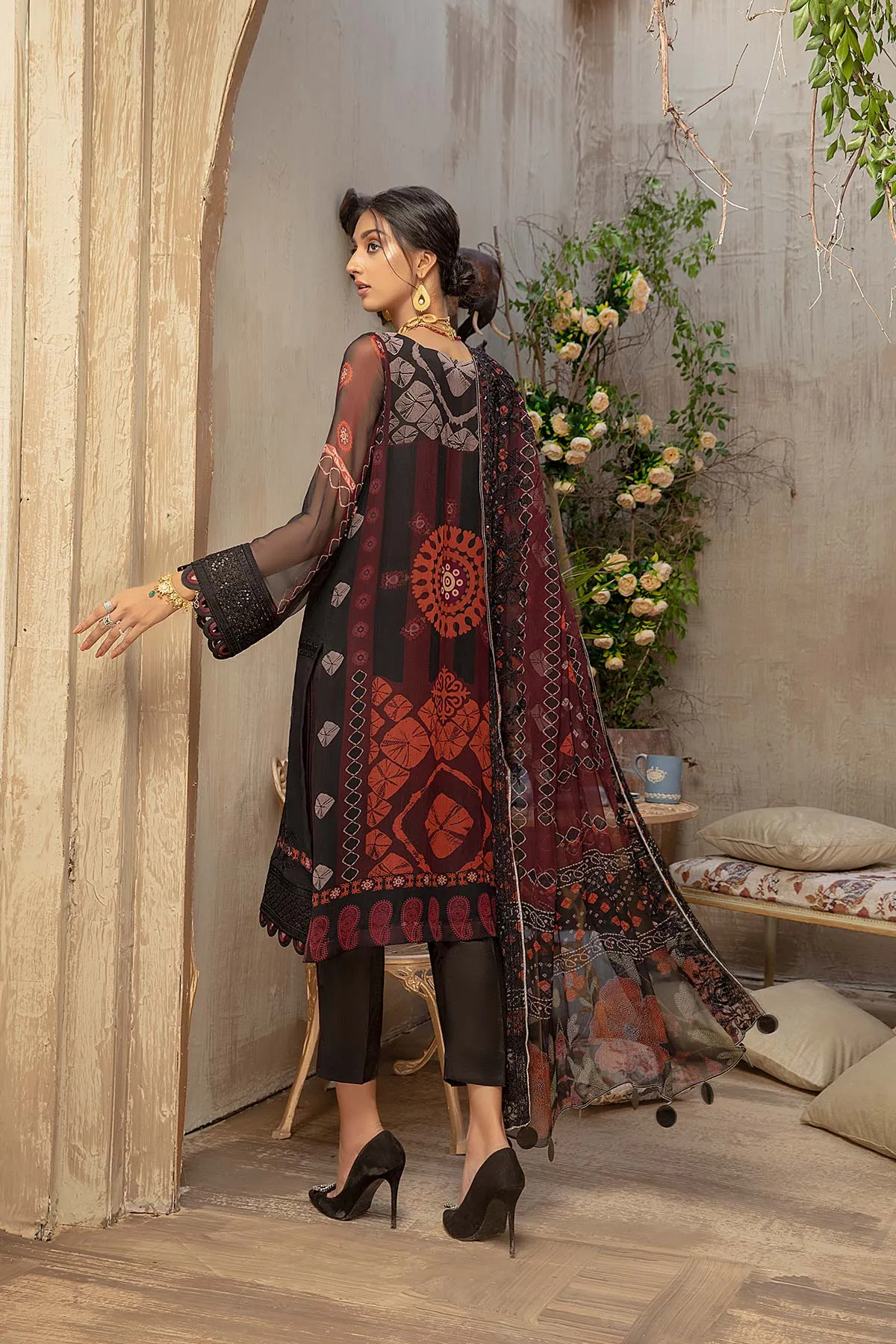 3 Piece Unstitched Embroidered Chiffon VSL-16 - Google SEO friendly.