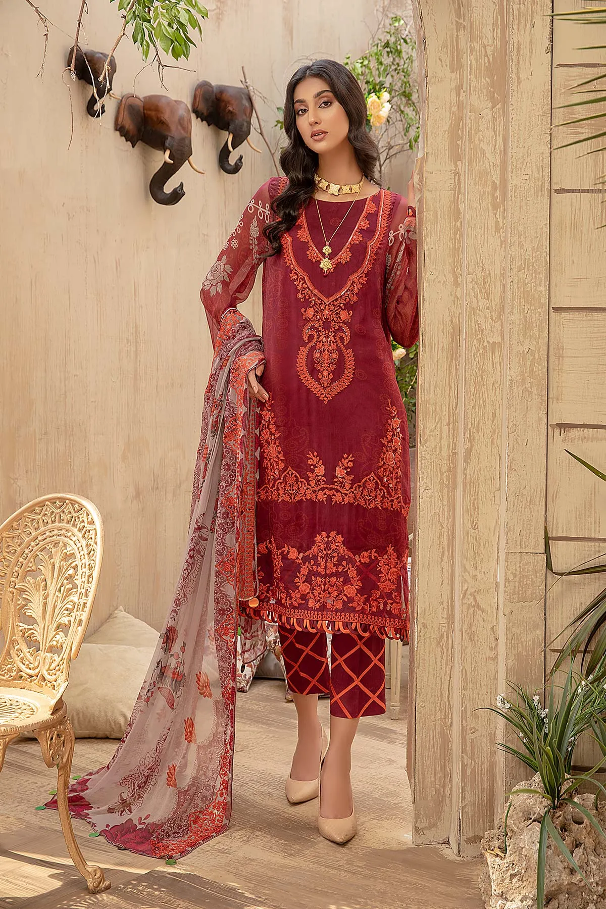 3 Piece Unstitched Embroidered Chiffon VSLW21-15