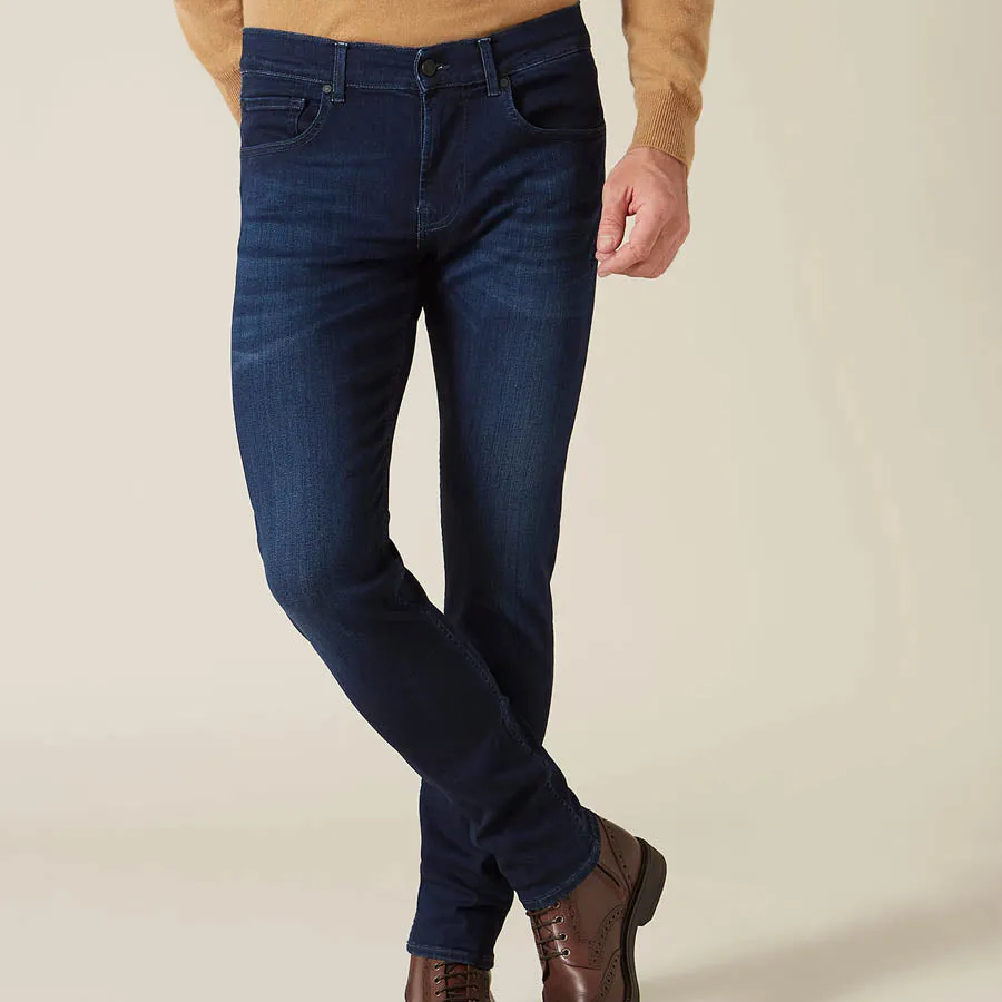 7 For All Mankind - Slim Fit Tapered Luxe Denim Jeans in Deep Blue