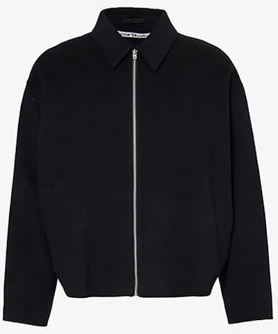 Acne Studios Mens Black Doverio zip-front long-sleeve wool-felt jacket