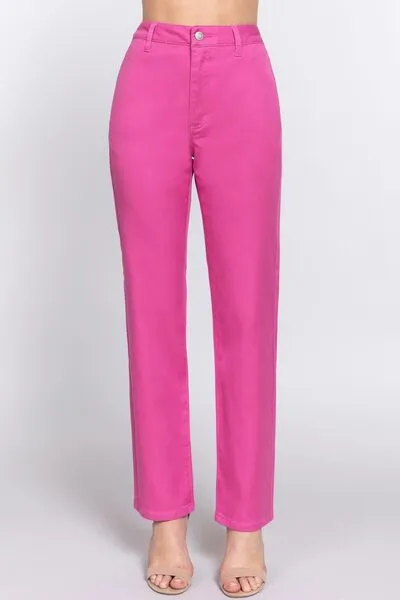 ACTIVE BASIC High Waist Straight Twill Pants: Best Price and Quality