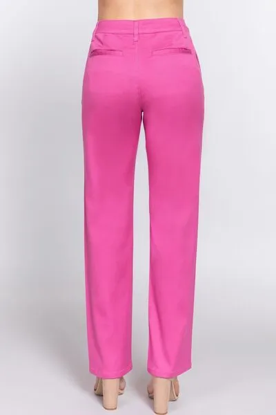 ACTIVE BASIC High Waist Straight Twill Pants: Best Price and Quality