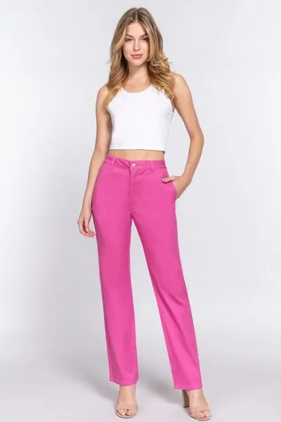 ACTIVE BASIC High Waist Straight Twill Pants: Best Price and Quality