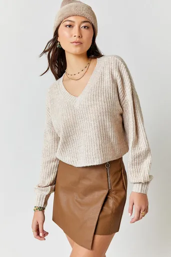 Addison Taupe V-Neck Sweater