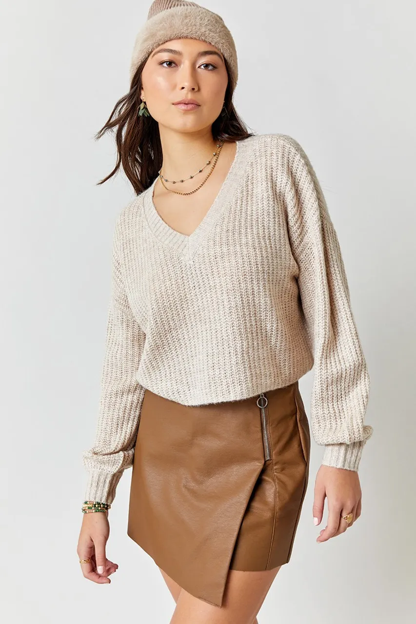 Addison Taupe V-Neck Sweater