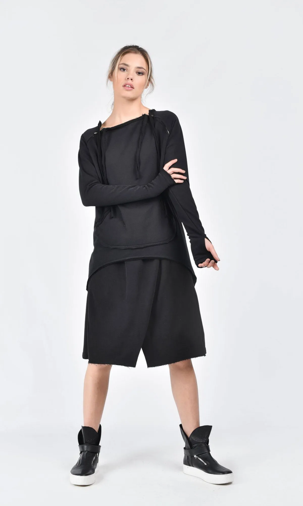 AKA Long Sleeves Plain Cotton Long Handmade Asymmetry