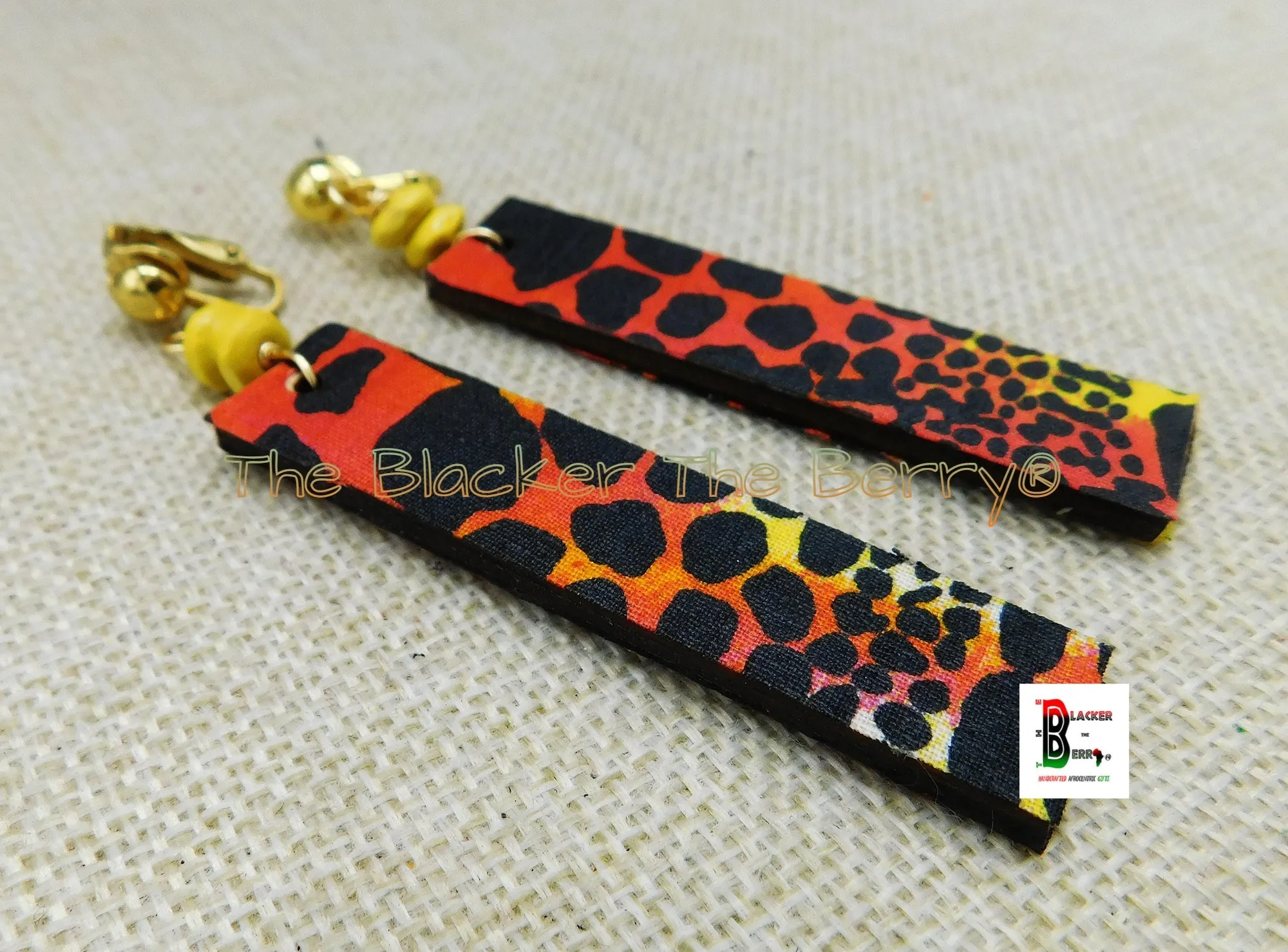 Ankara Clip On Earrings Handmade Jewelry Black Pink Yellow White Black Owned - Ankara Clip On Earrings Handcrafted Jewelry Black