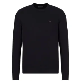 Armani dark navy crew neck jumper with eagle logo.