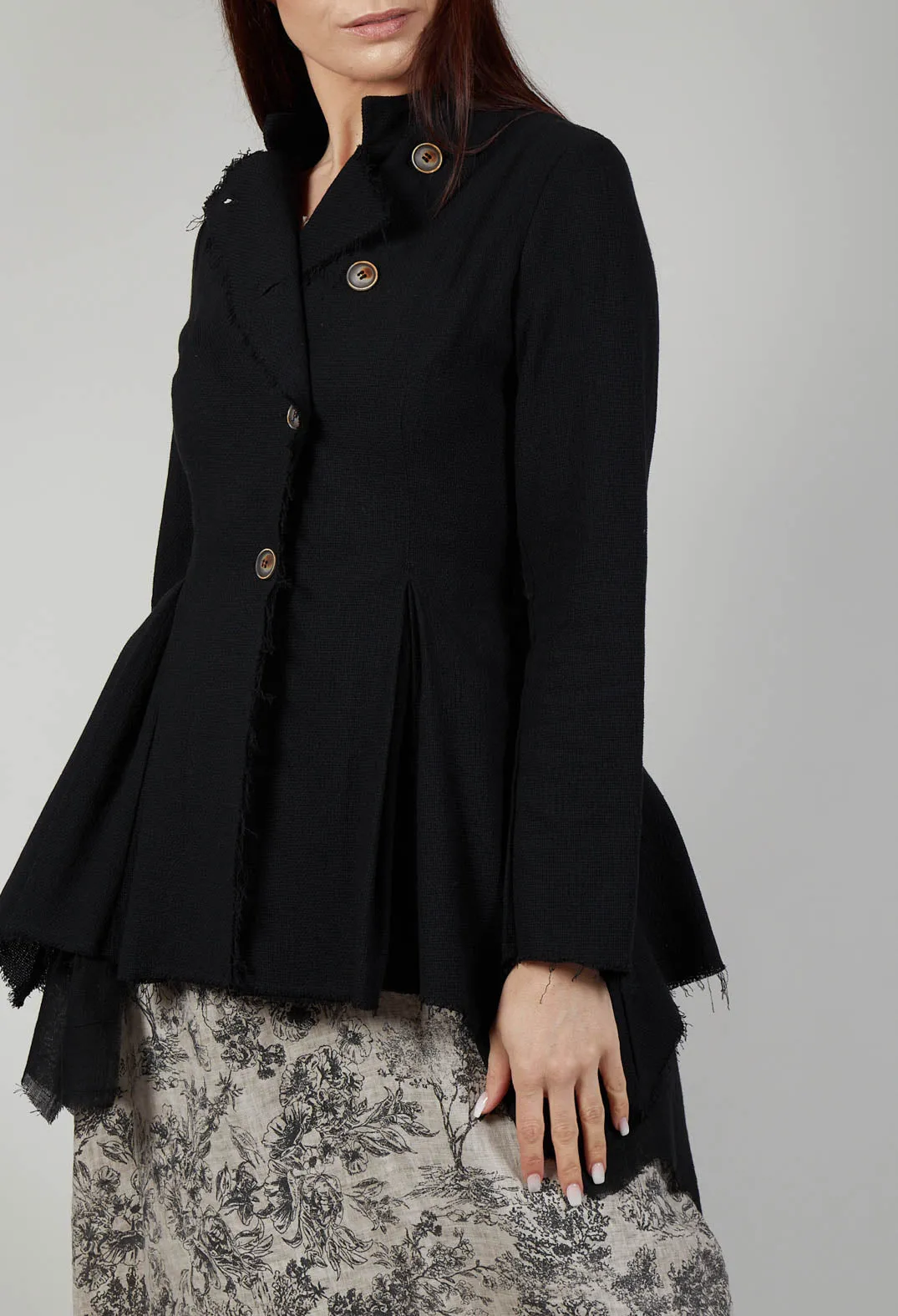 Asymmetric jacket in cotton and black linen gauze