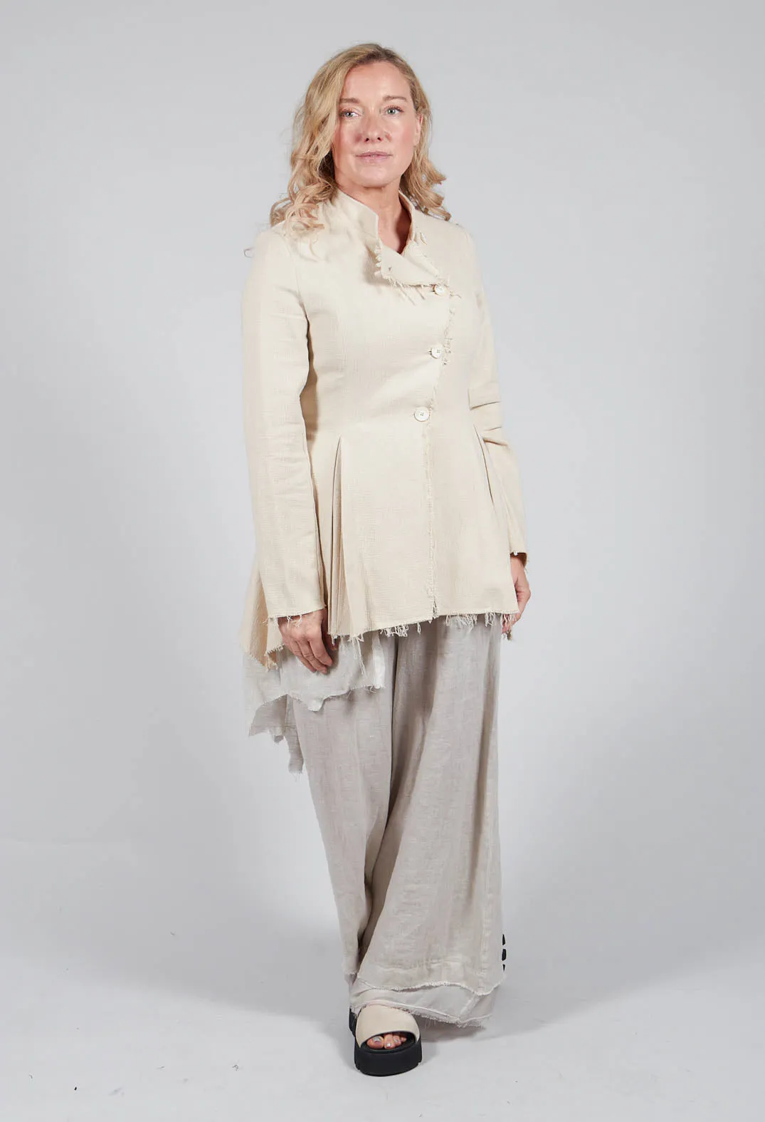 Asymmetrical Cotone and Garza Di Lino Sand Jacket