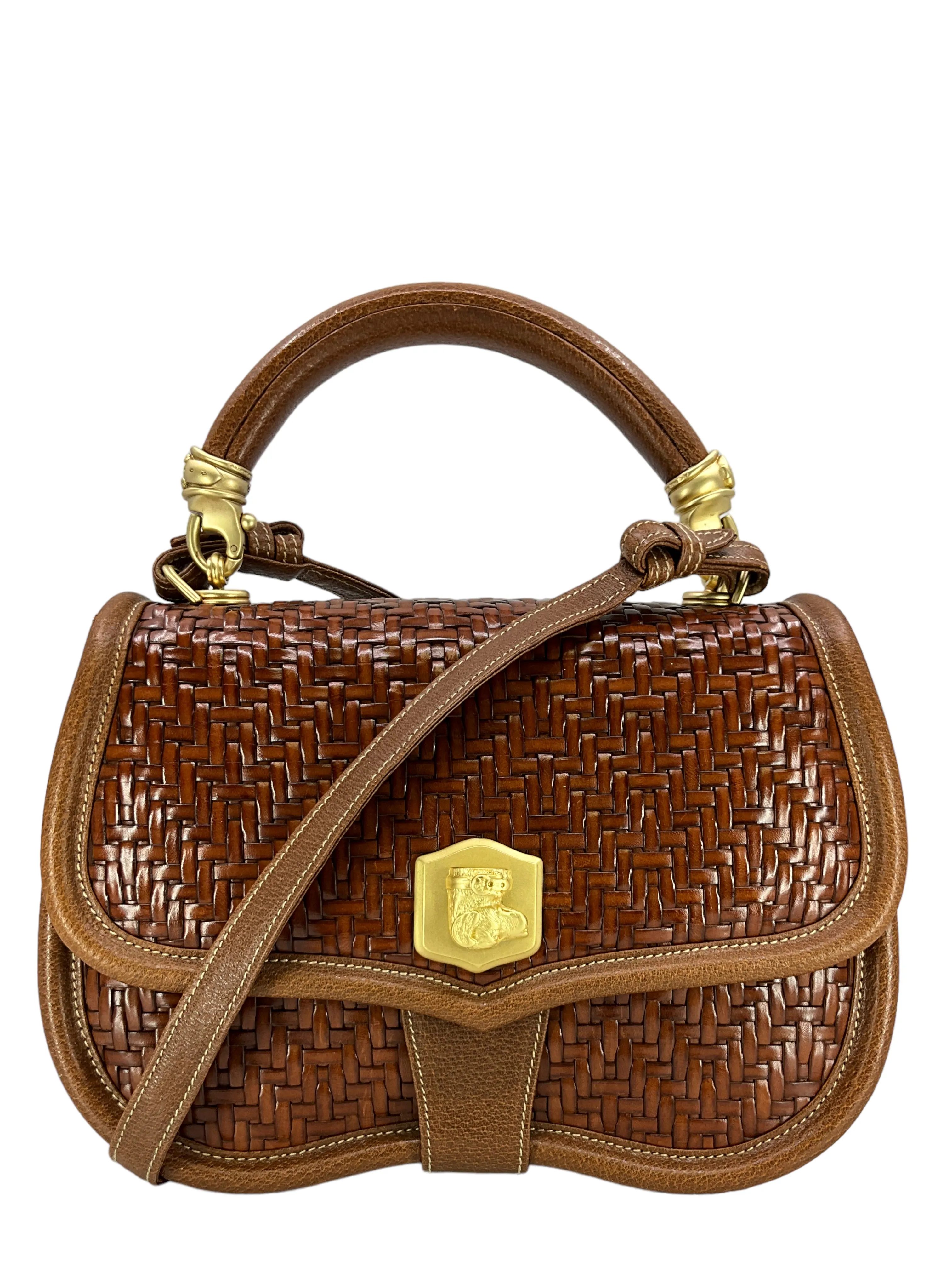 Barry Kieselstein-Cord Woven Leather Dog Head Satchel Bag with Strap