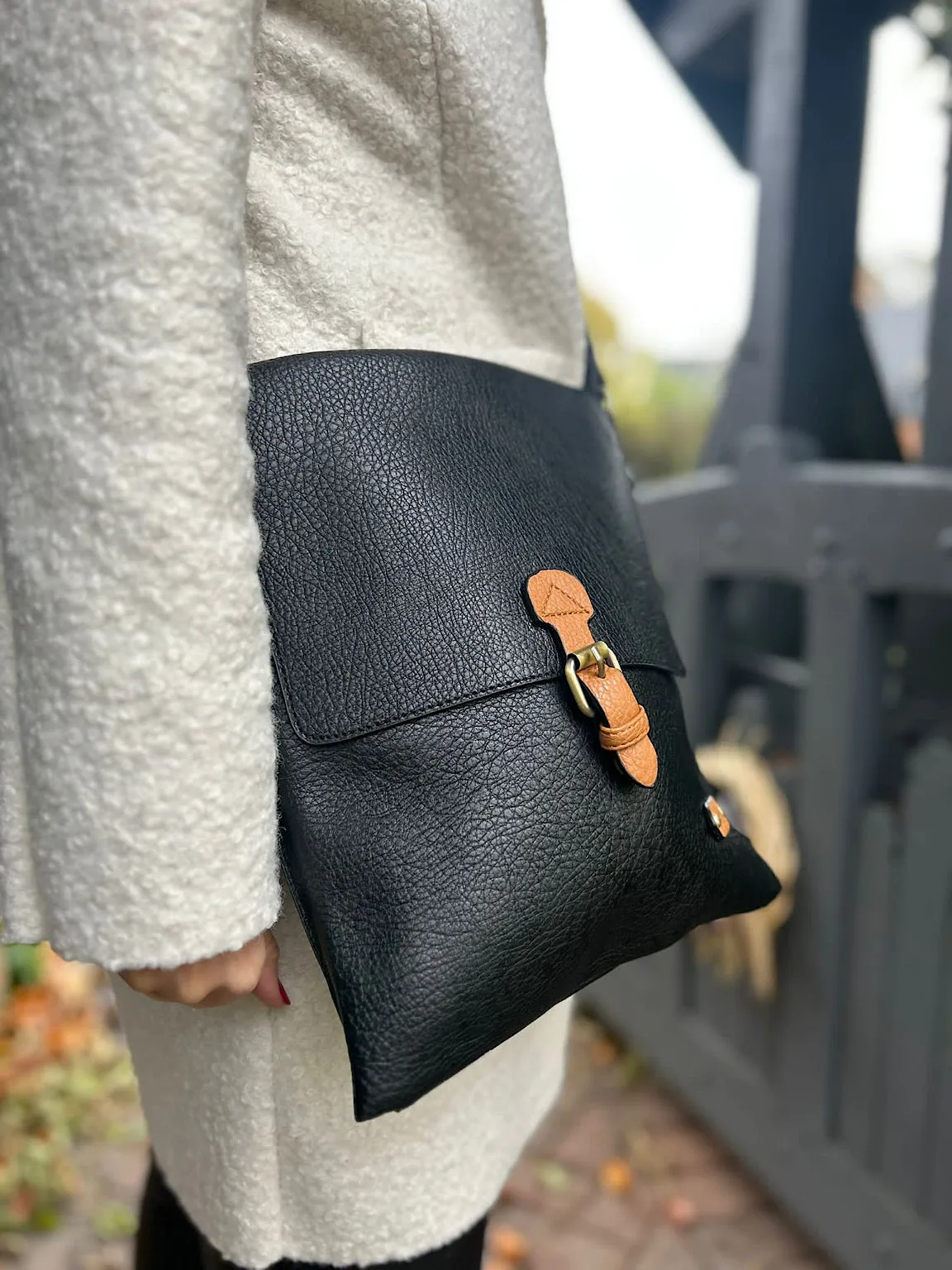 Black Buckle Front Bag