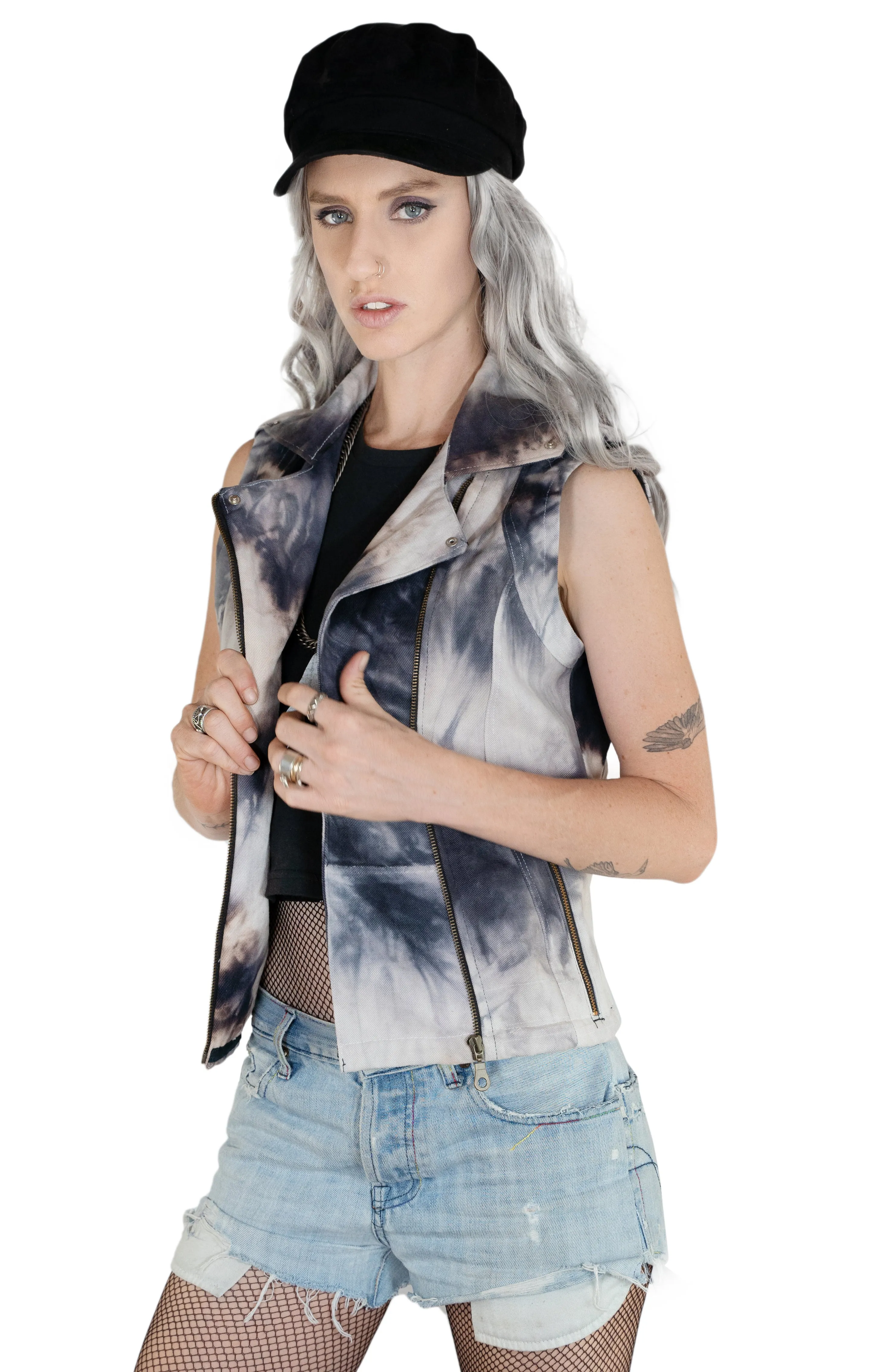 Black smoke tie dye biker vest | Unisex