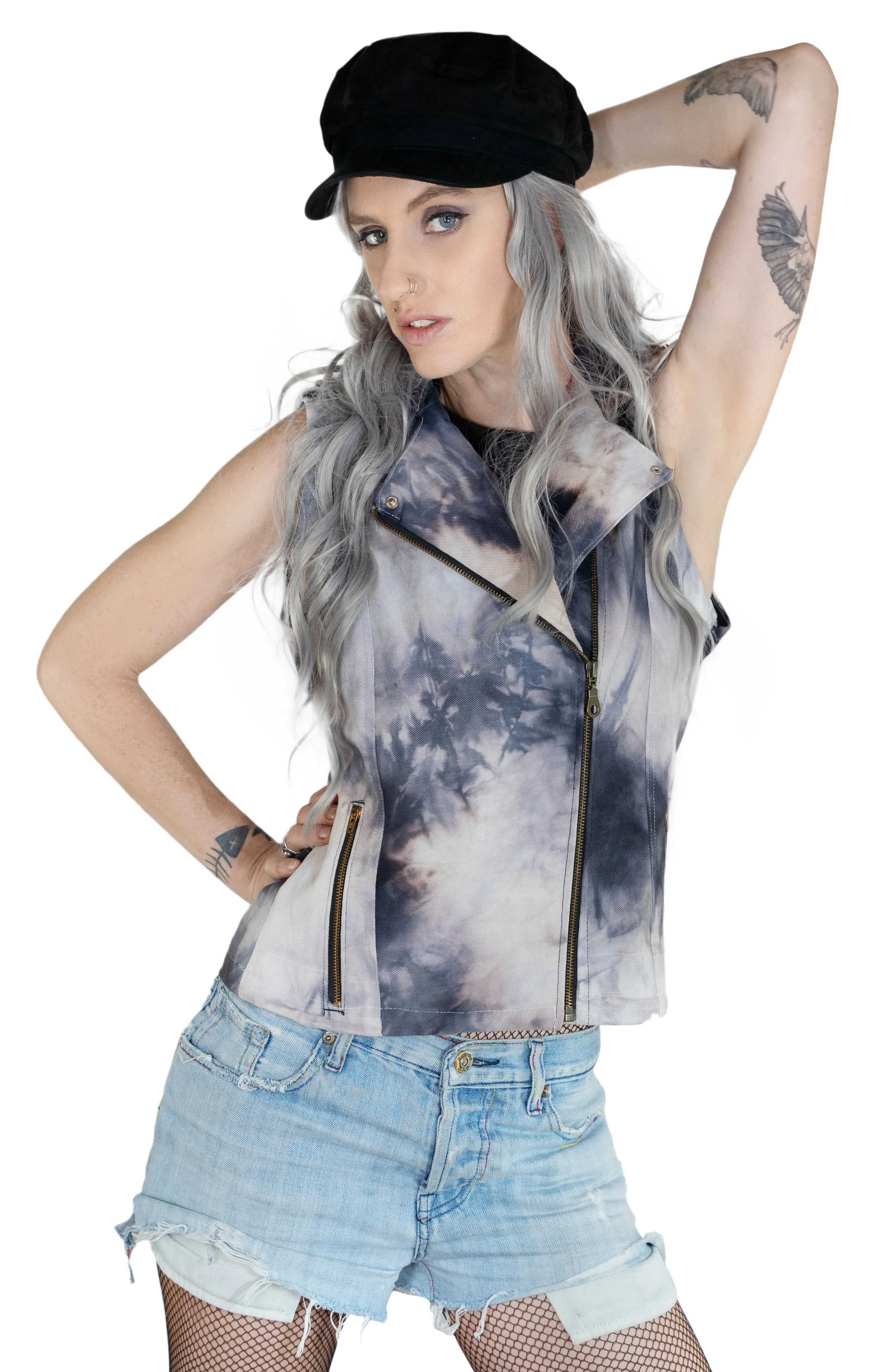 Black smoke tie dye biker vest | Unisex