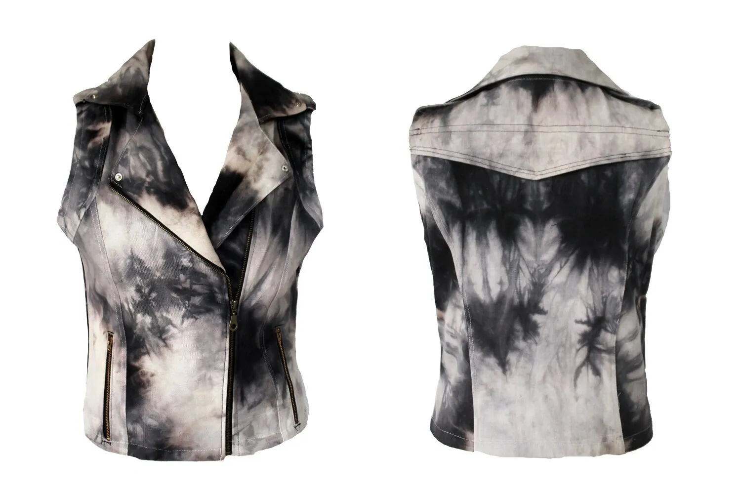 Black smoke tie dye biker vest | Unisex