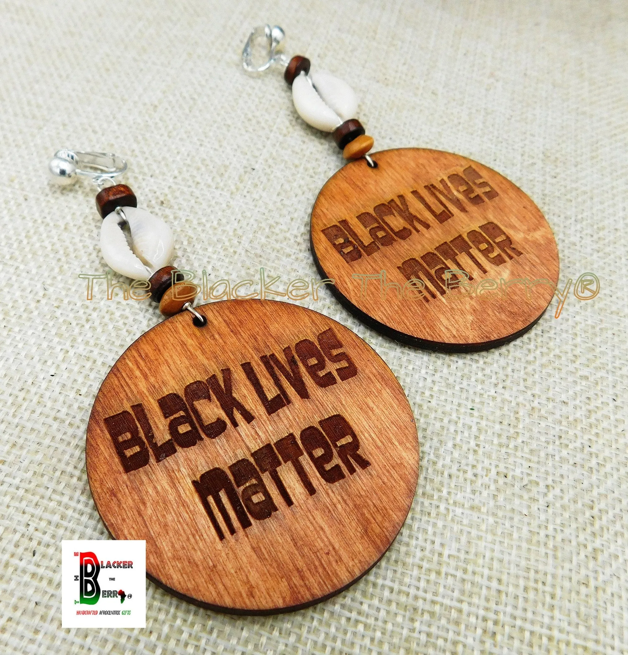 BLM Wood Earrings Black Lives Matter Cowrie Beaded Non-pierced Long Jewelry Women