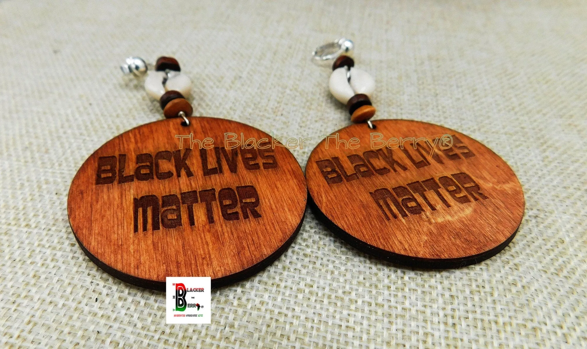 BLM Wood Earrings Black Lives Matter Cowrie Beaded Non-pierced Long Jewelry Women