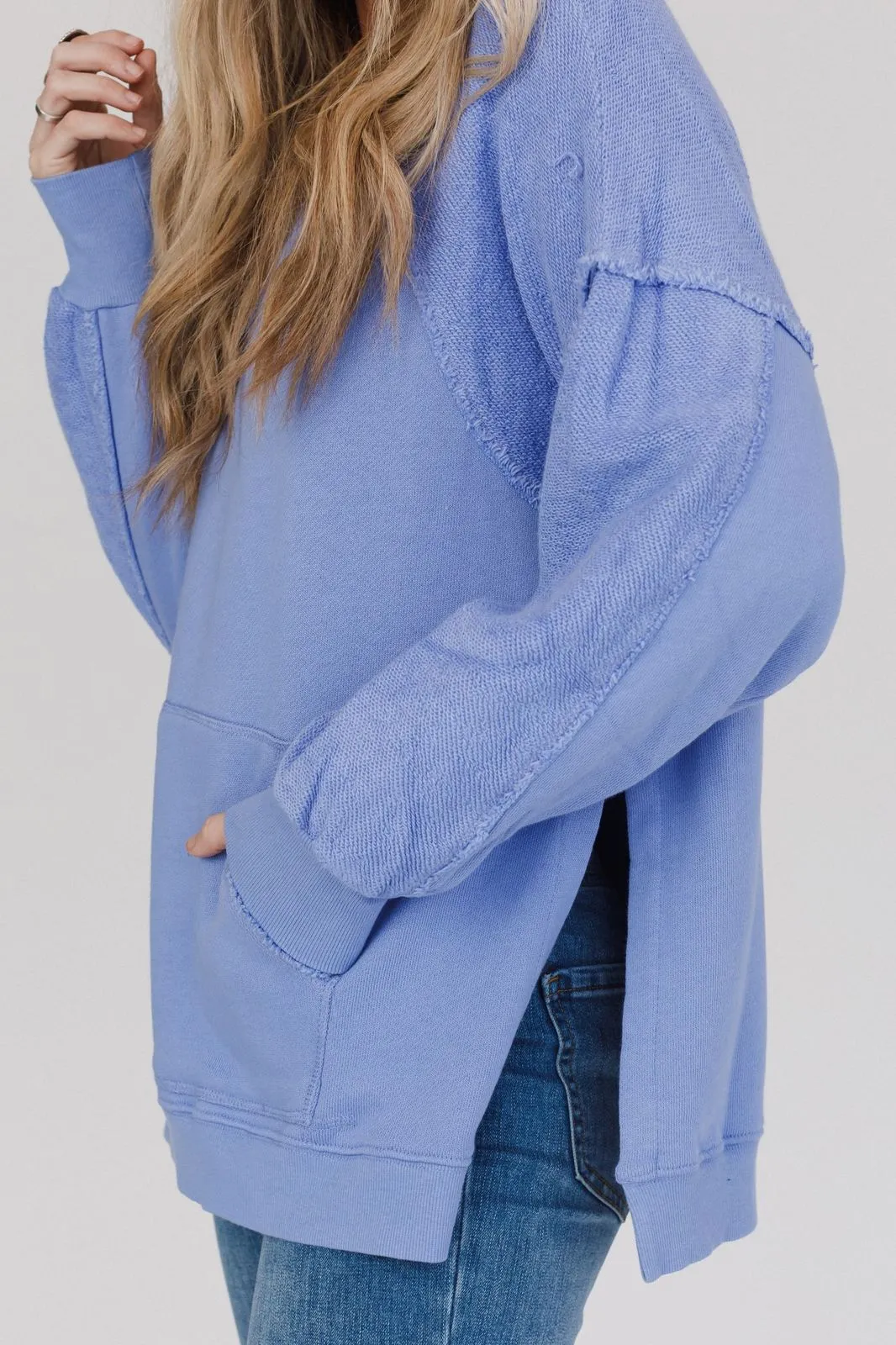 Blue Whisper Willow Pullover with Raw Edge