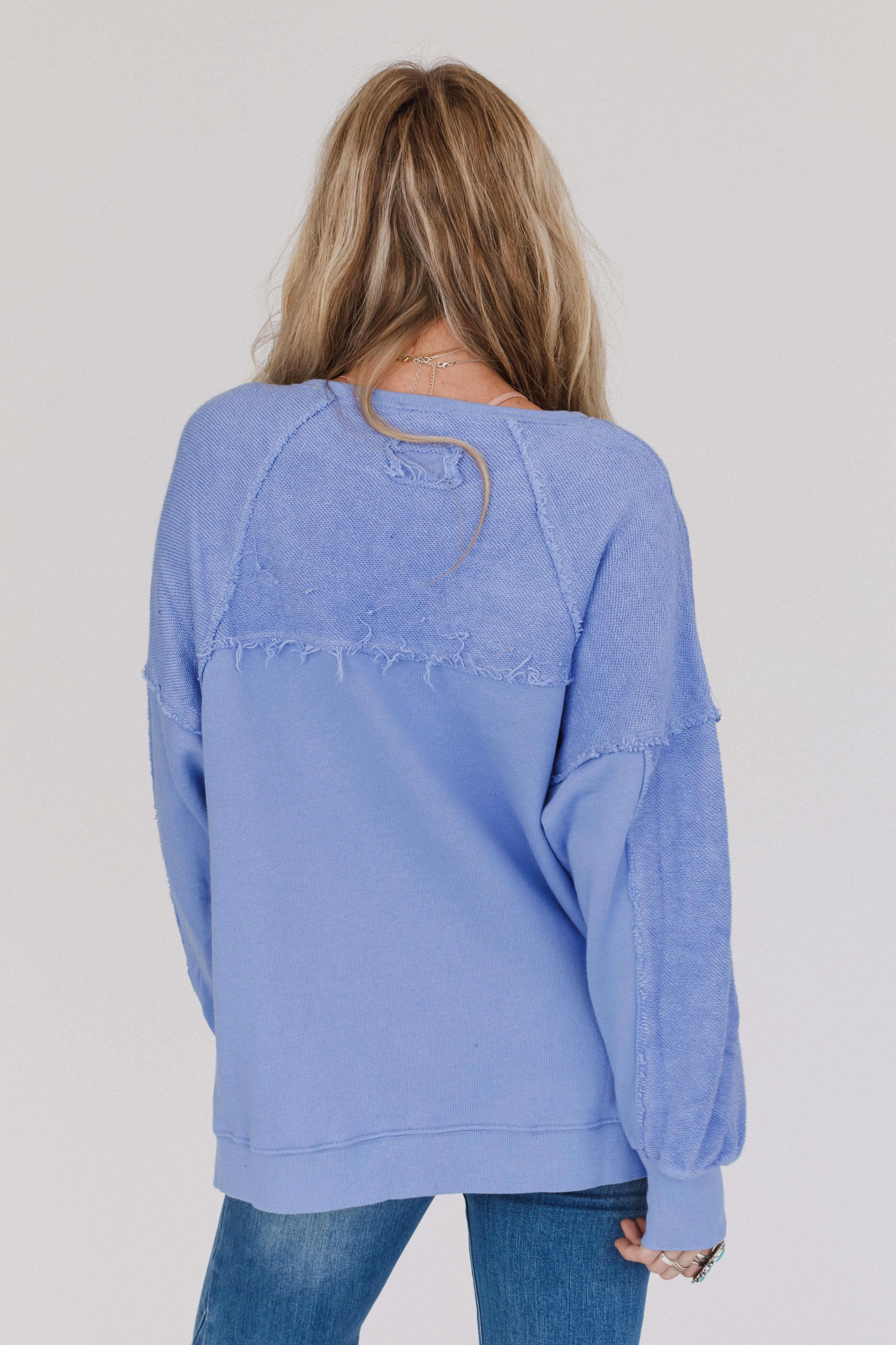 Blue Whisper Willow Pullover with Raw Edge