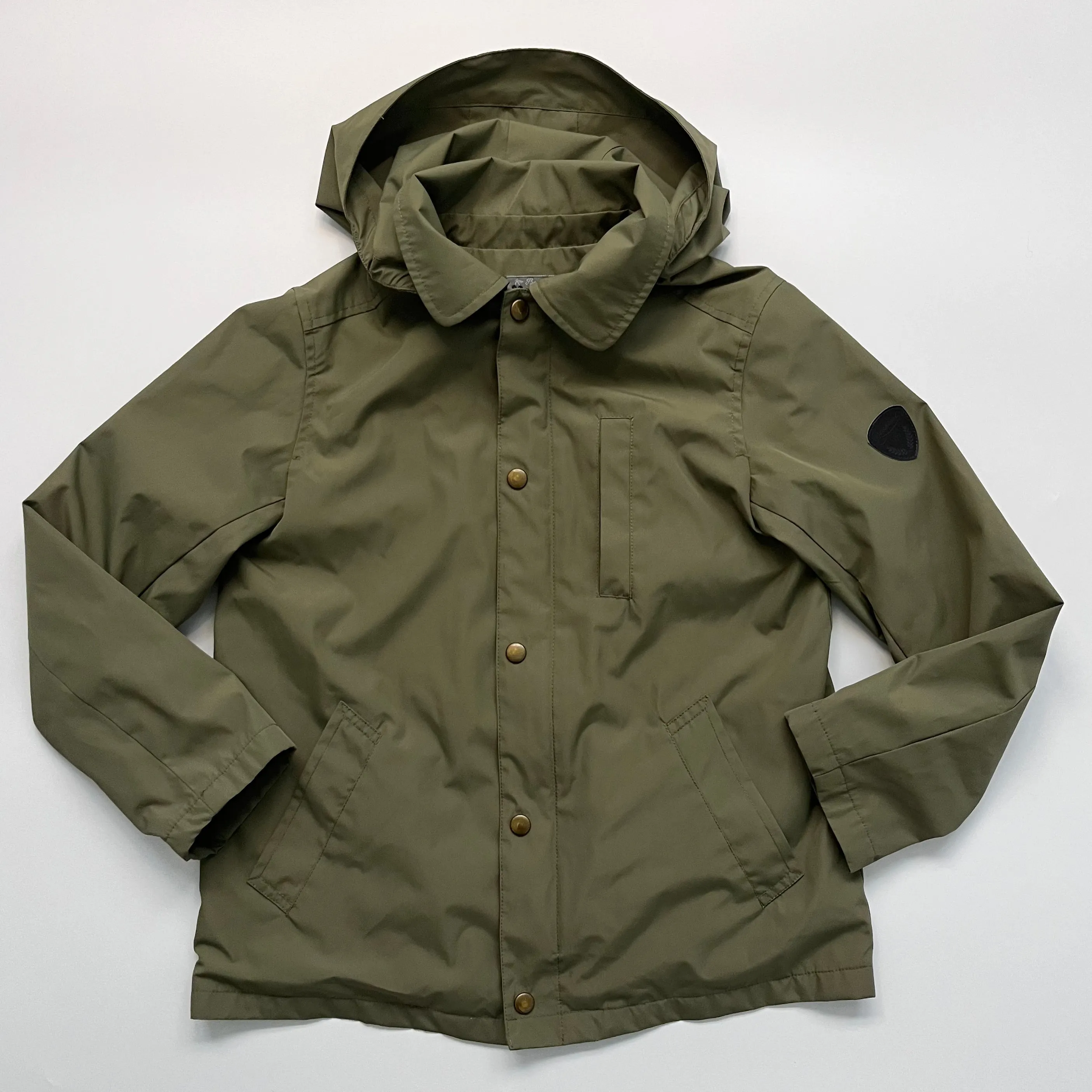 Bonpoint Khaki Jacket With Hood, Water Resistant, 10 Years