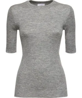 Brunello Cucinelli Rib Knit Short Sleeve Top