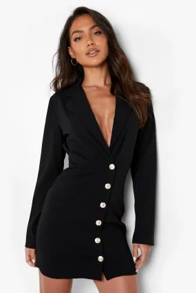 Button Through Side Split Blazer Dress