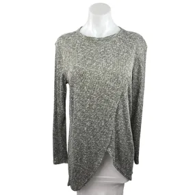 Caslon Gray Heathered Crew Neck Asymmetric Hem Slit Pullover Sweater Top Size S