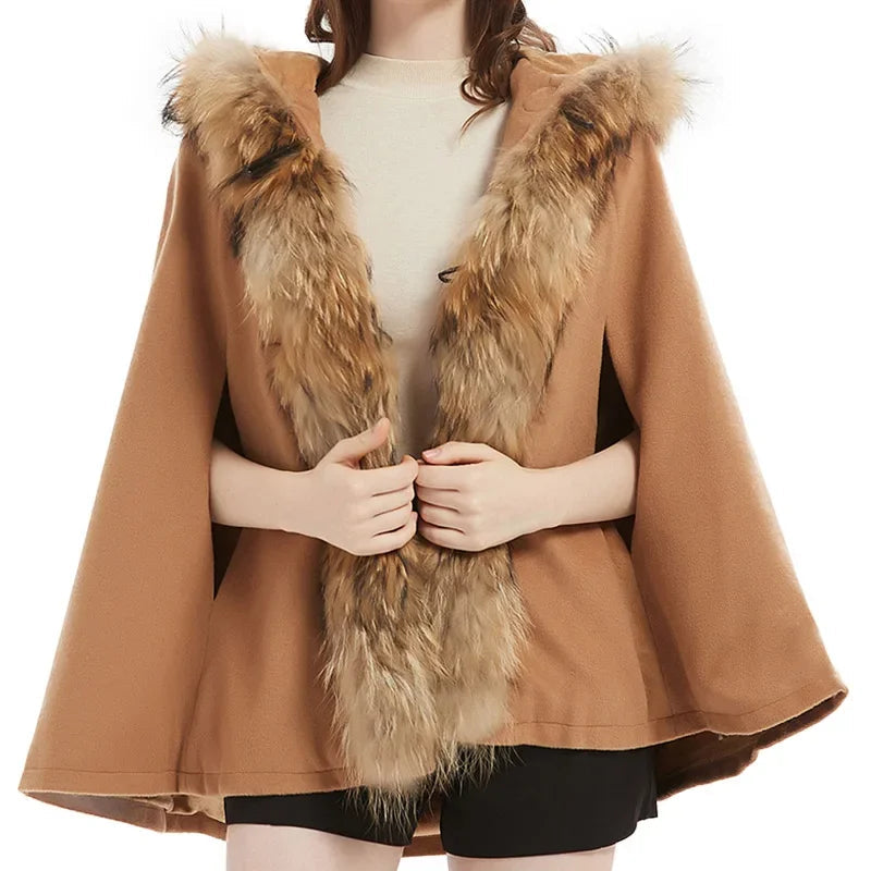 Casual Winter Jacket with Natural Raccoon Collar for Women