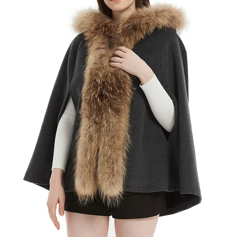 Casual Winter Jacket with Natural Raccoon Collar for Women