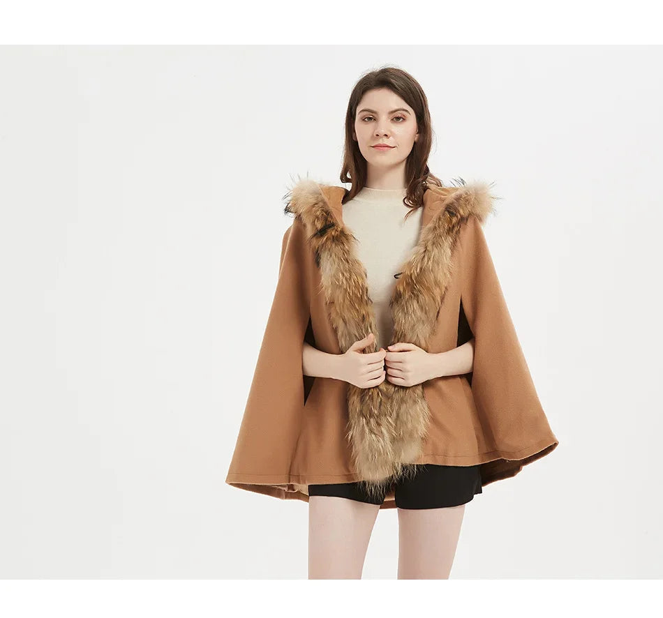 Casual Winter Jacket with Natural Raccoon Collar for Women