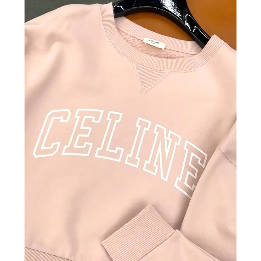 Celine | Crew Neck Long Sleeve Cotton Logo Shirt