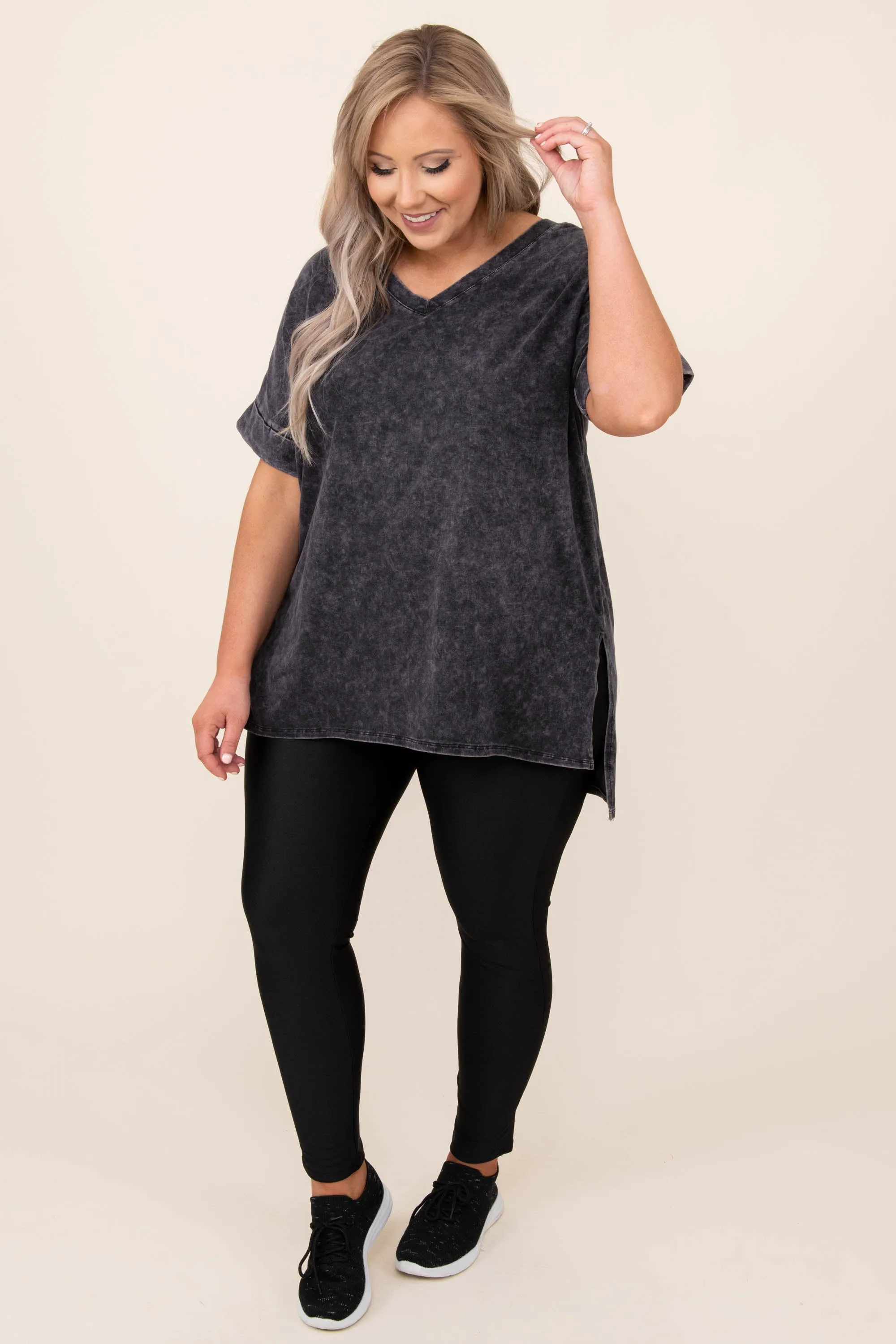 Charcoal Mineral Wash Comfy Travels Top