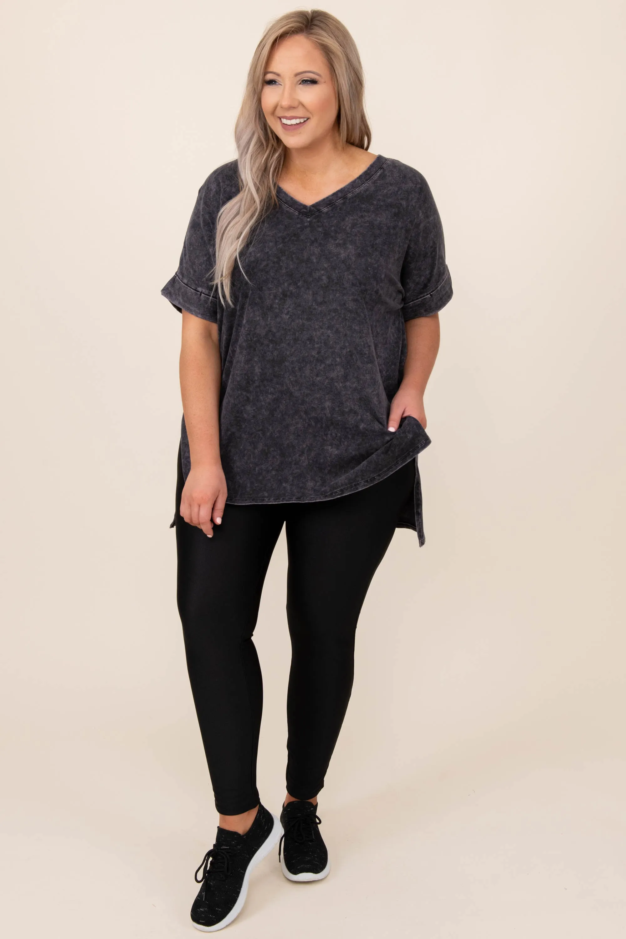 Charcoal Mineral Wash Comfy Travels Top