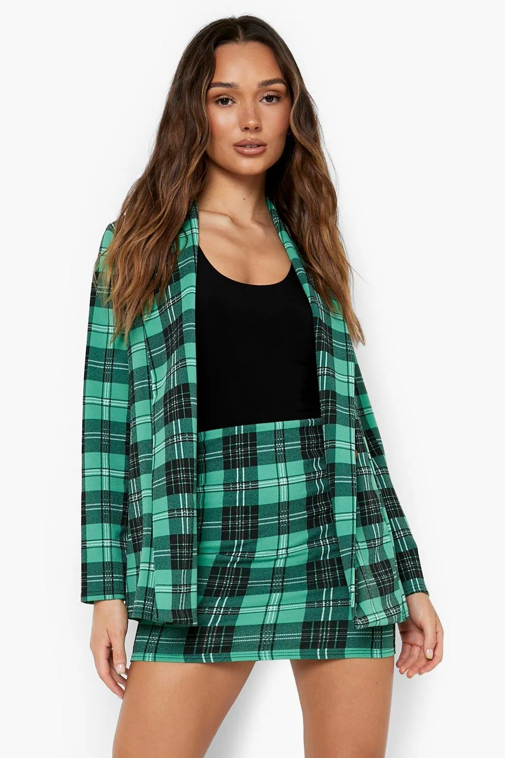 Checked Double Breasted Crepe Blazer