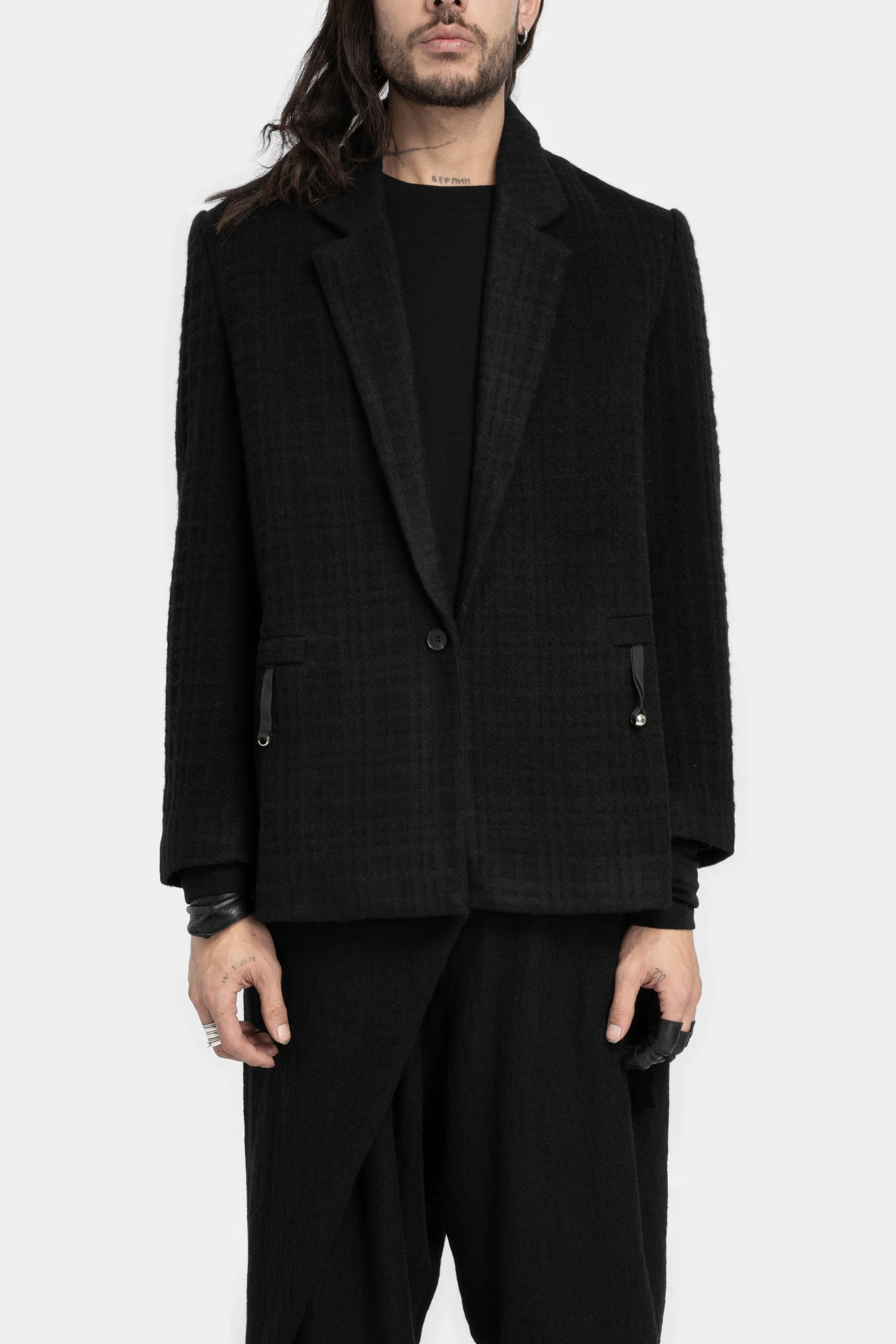 Checkered textured wool blazer