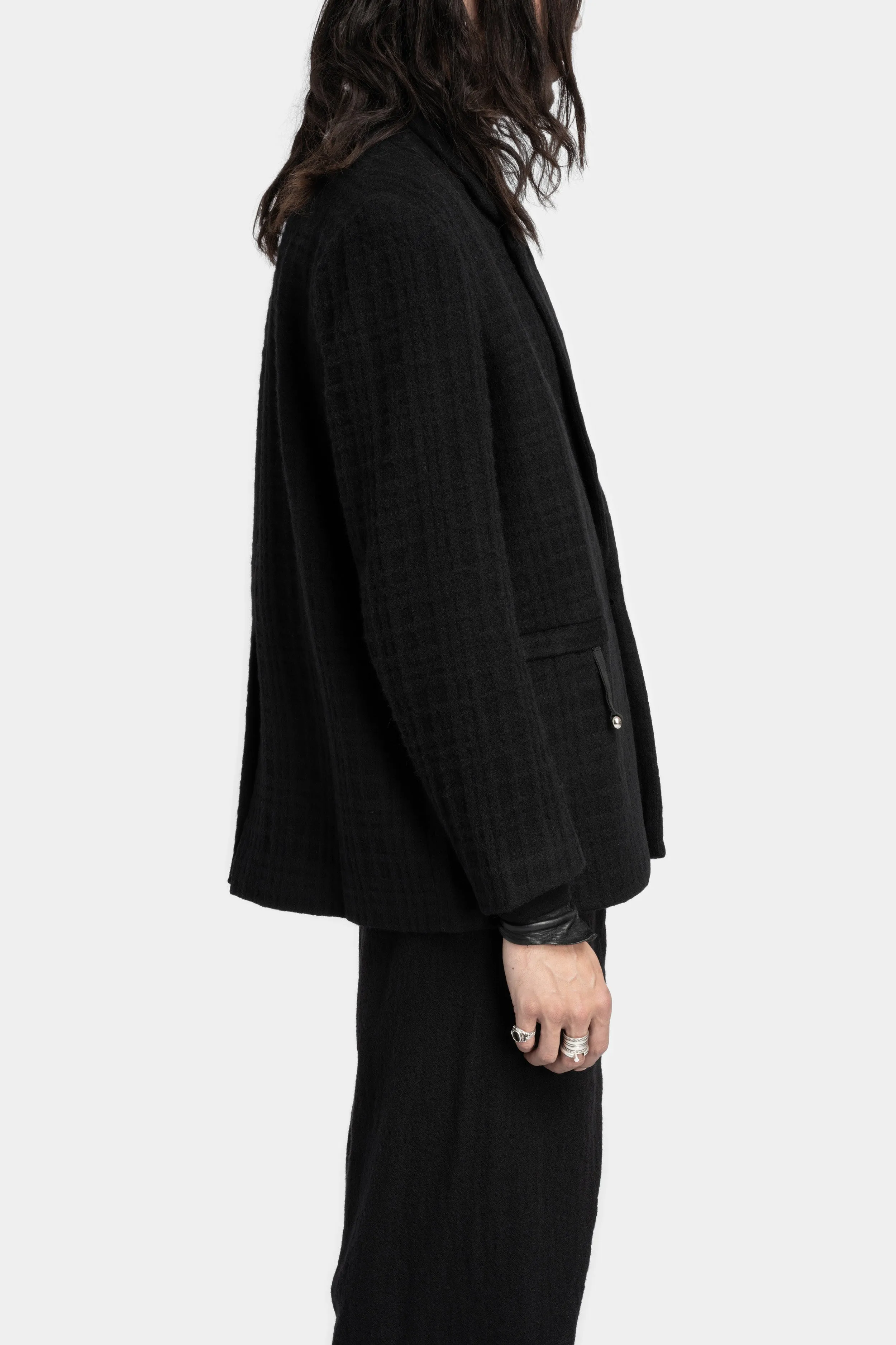 Checkered textured wool blazer