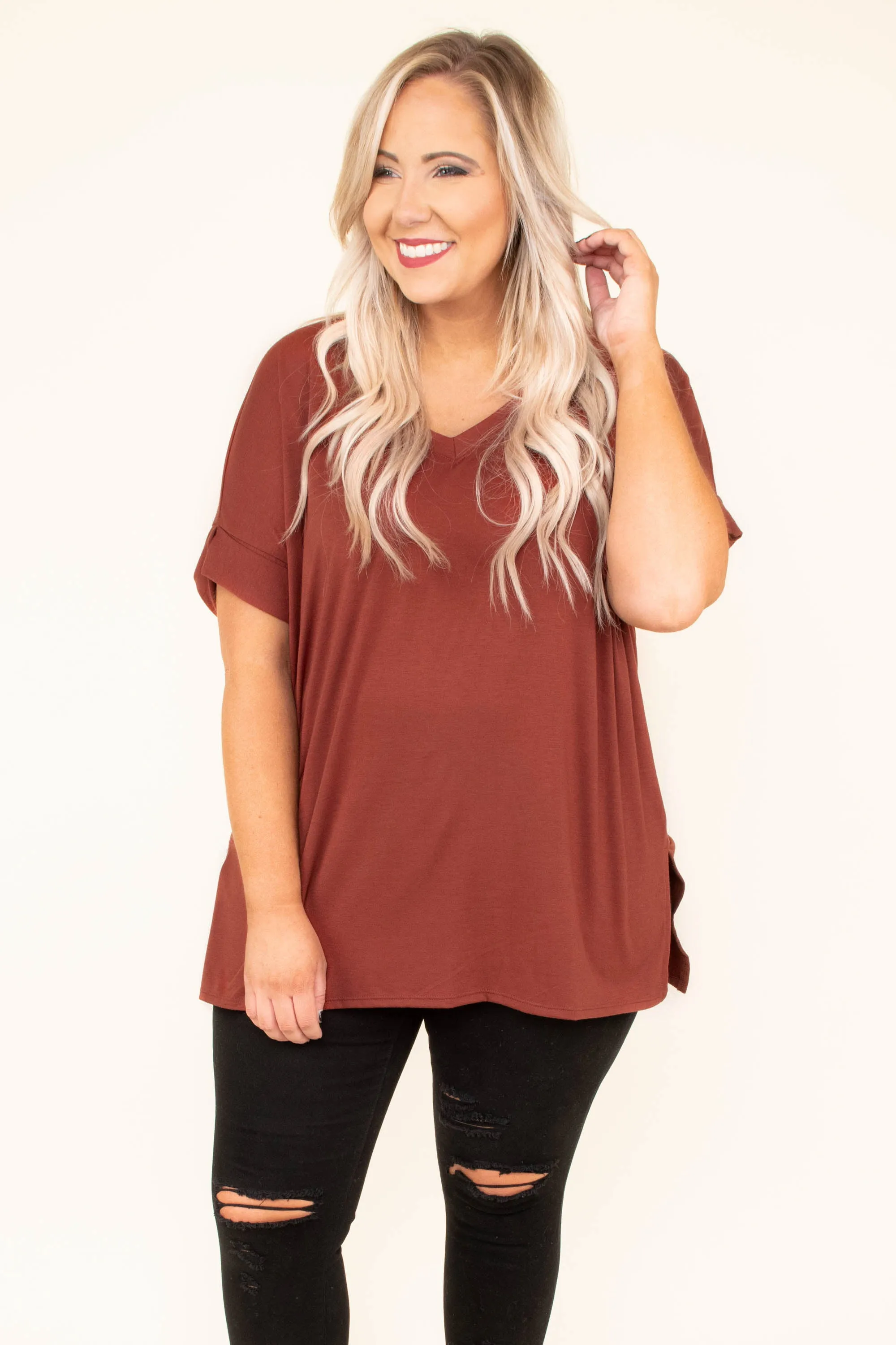 Comfy Travels Top, Dark Rust