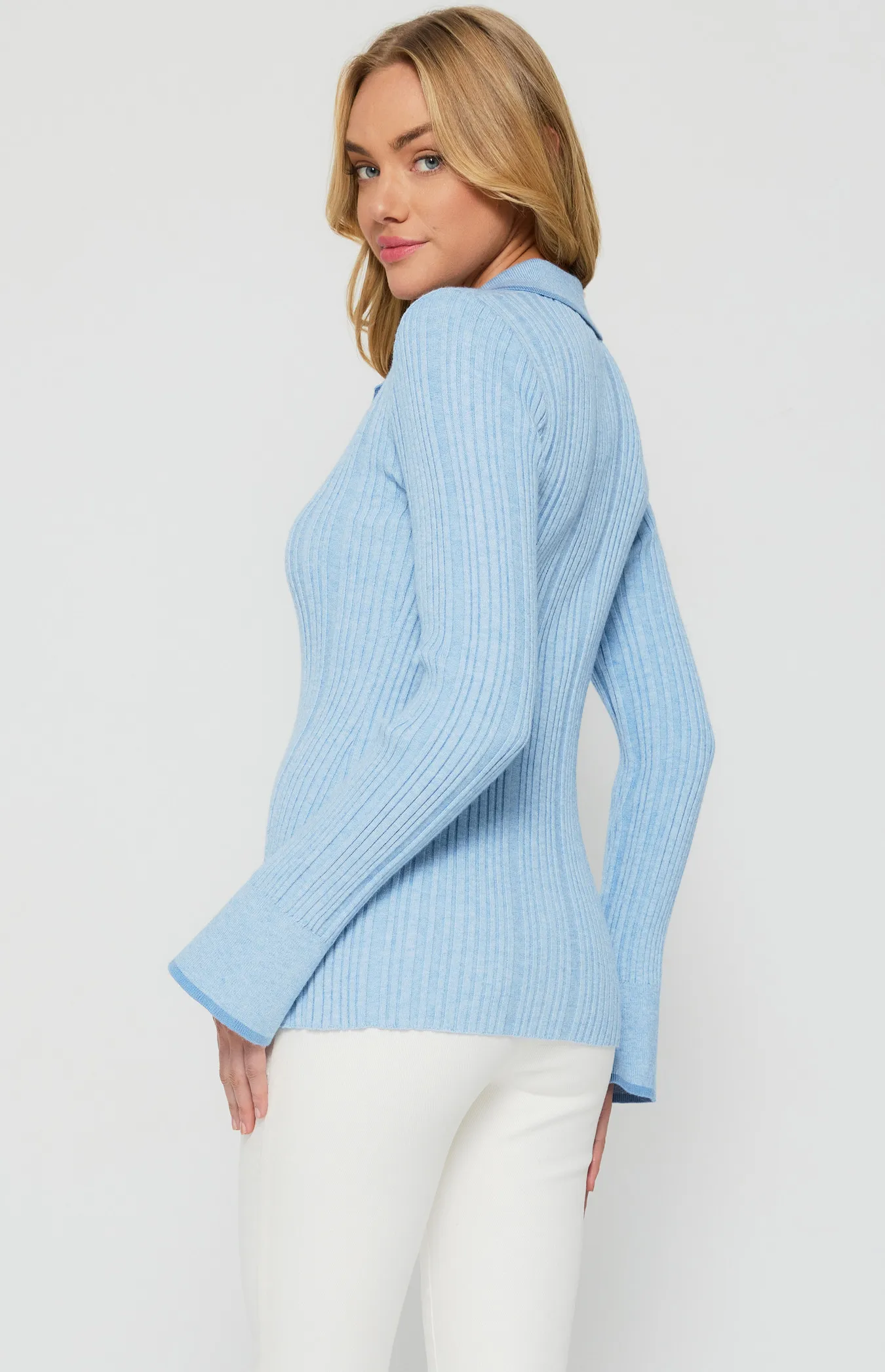 Contrast Binding Wide Rib Knit Top with Front Buttons (WKN593)