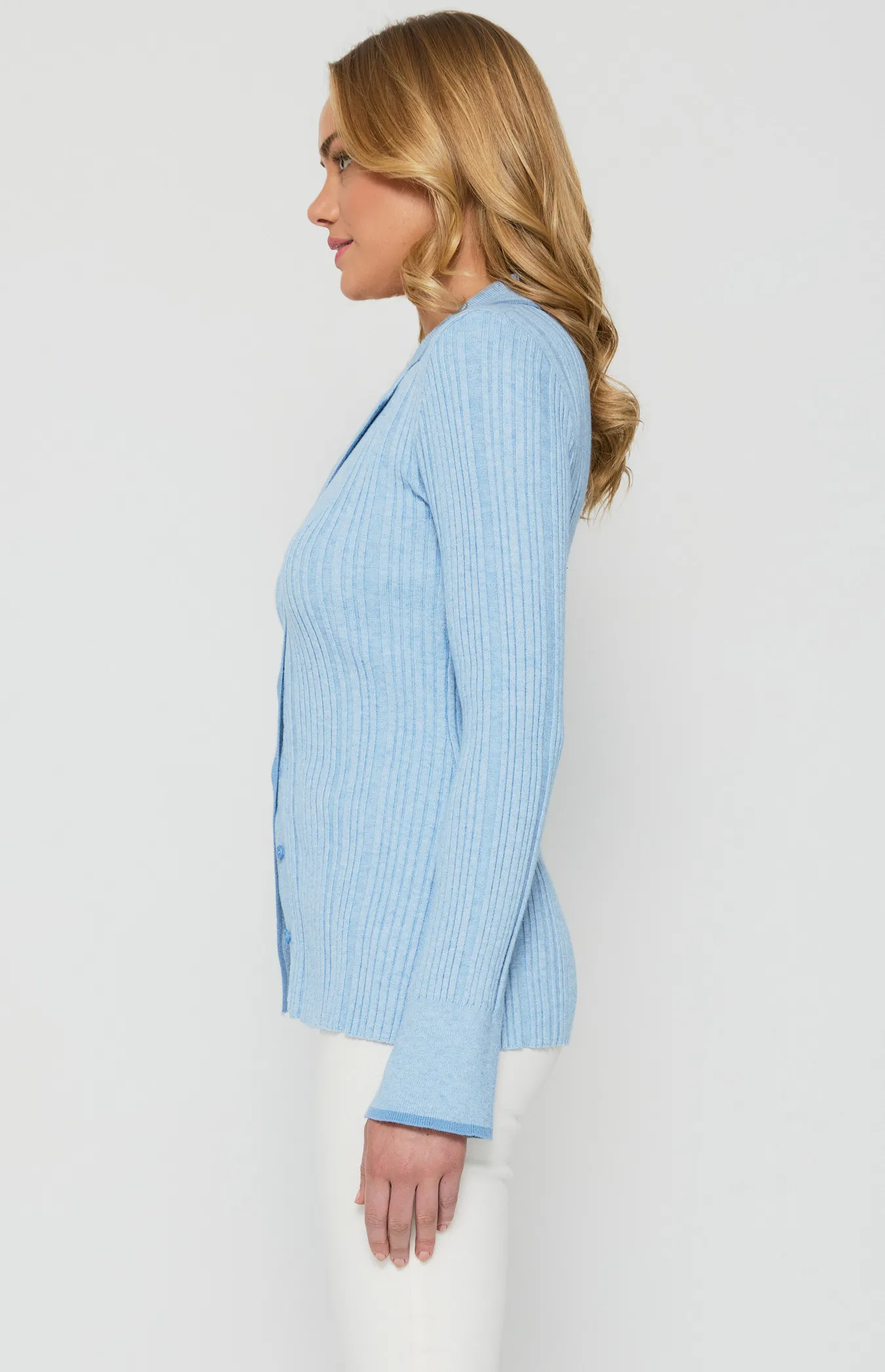 Contrast Binding Wide Rib Knit Top with Front Buttons (WKN593)