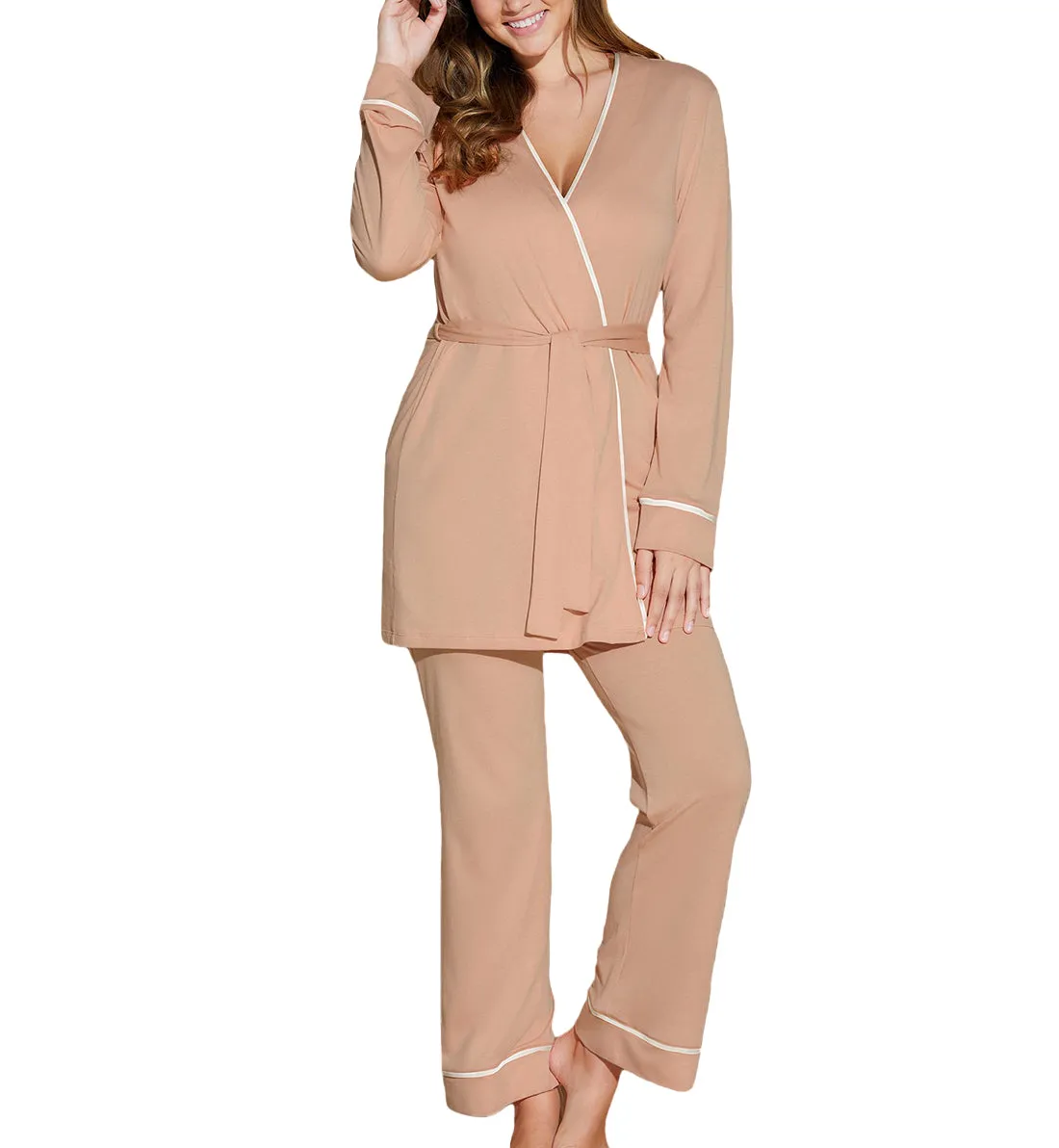 Cosabella Bella Curvy Pima 3 Piece PJ Set (AMORE9862) - Copper/Copper