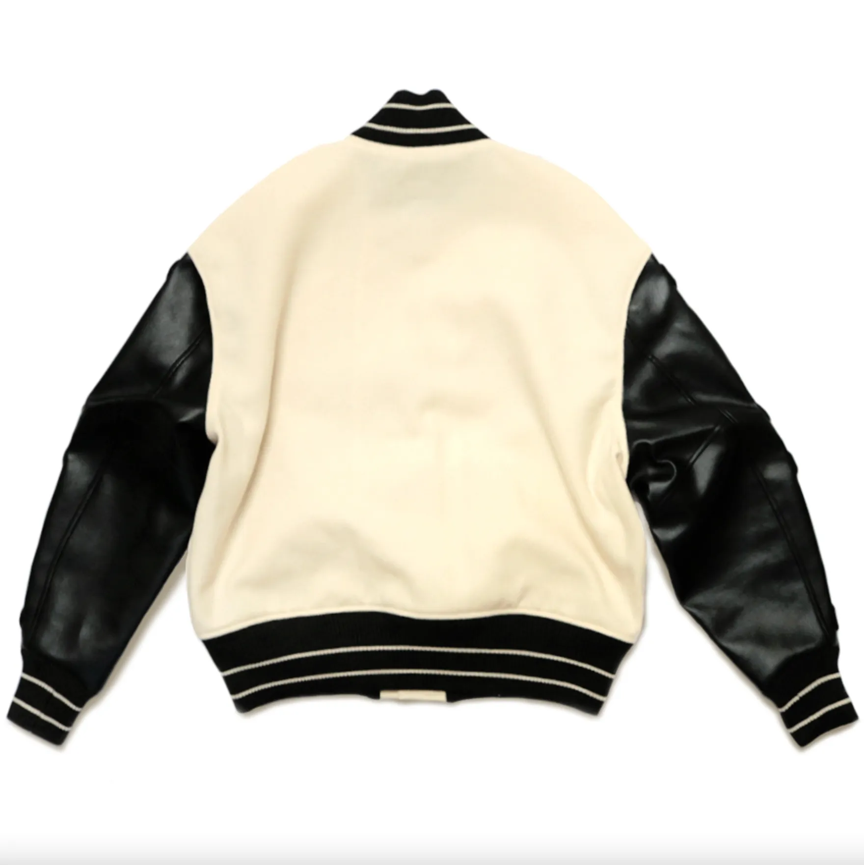 Creamy white faux leather and wool-blend varsity jacket