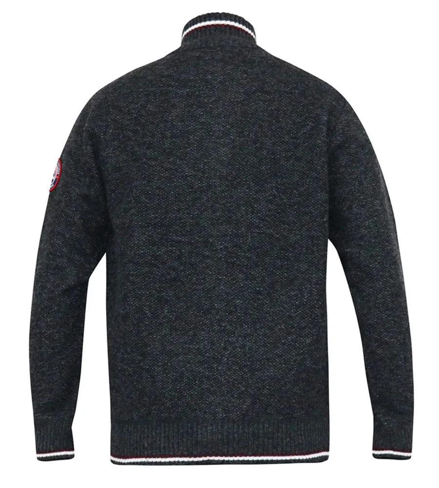 D555 Big Mens Charcoal Knitted Zip Through Sweater With Lining (ABERDARE 2)