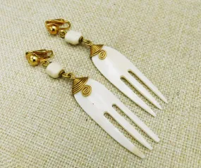 Dangle African Ethnic Clip On Earrings for Women - White Comb, Non-Pierced, Black-Owned African Jewelry.