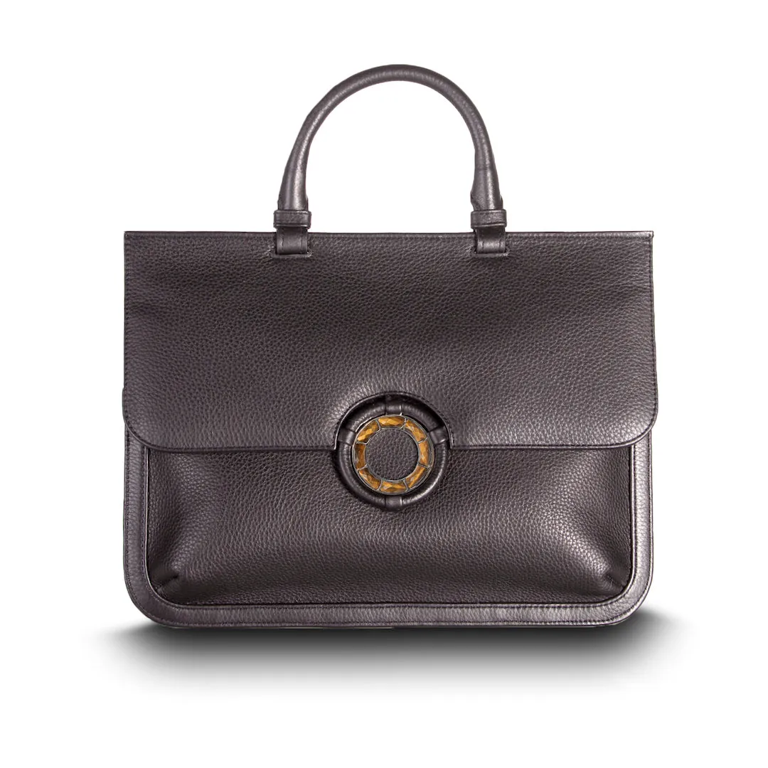 Dark Brown Leather Sydney Convertible Satchel with Tiger Eye Grommet