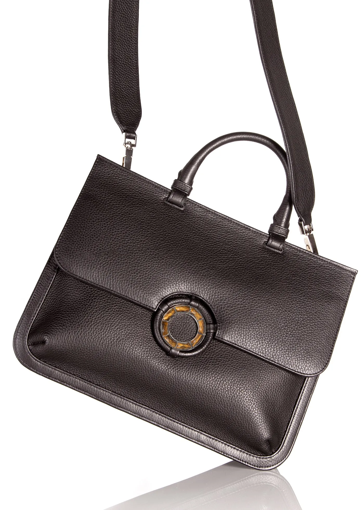 Dark Brown Leather Sydney Convertible Satchel with Tiger Eye Grommet