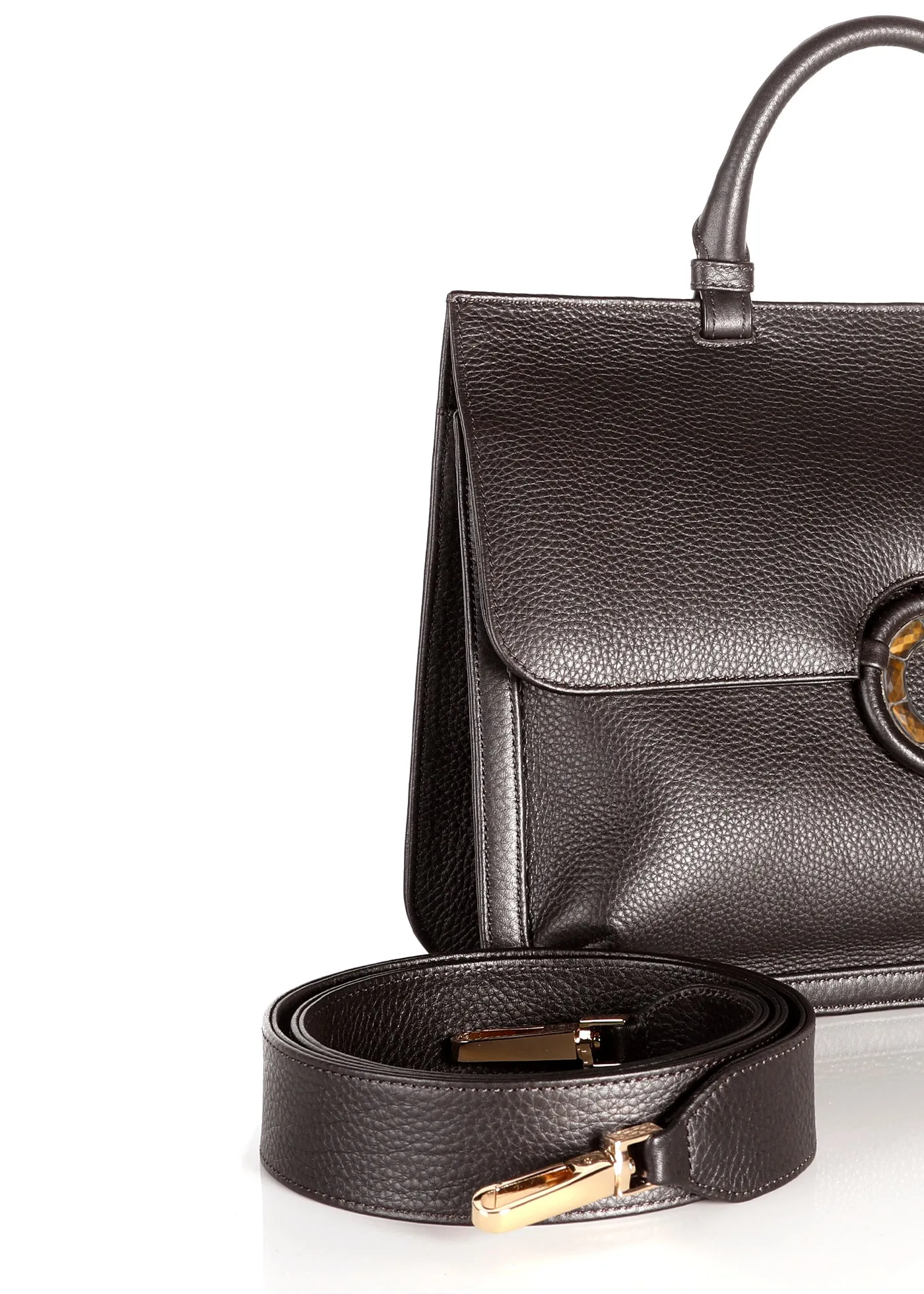 Dark Brown Leather Sydney Convertible Satchel with Tiger Eye Grommet