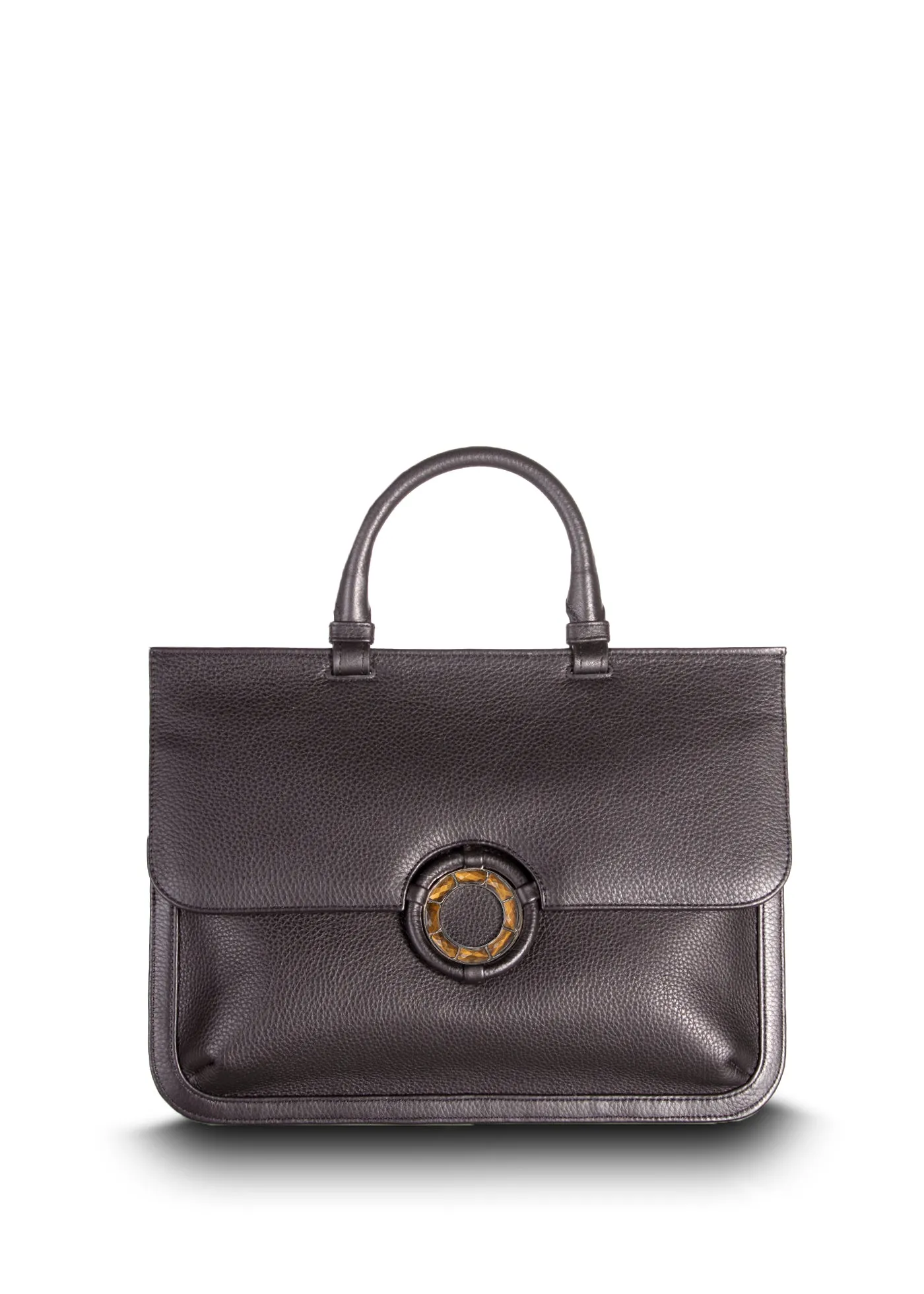 Dark Brown Leather Sydney Convertible Satchel with Tiger Eye Grommet