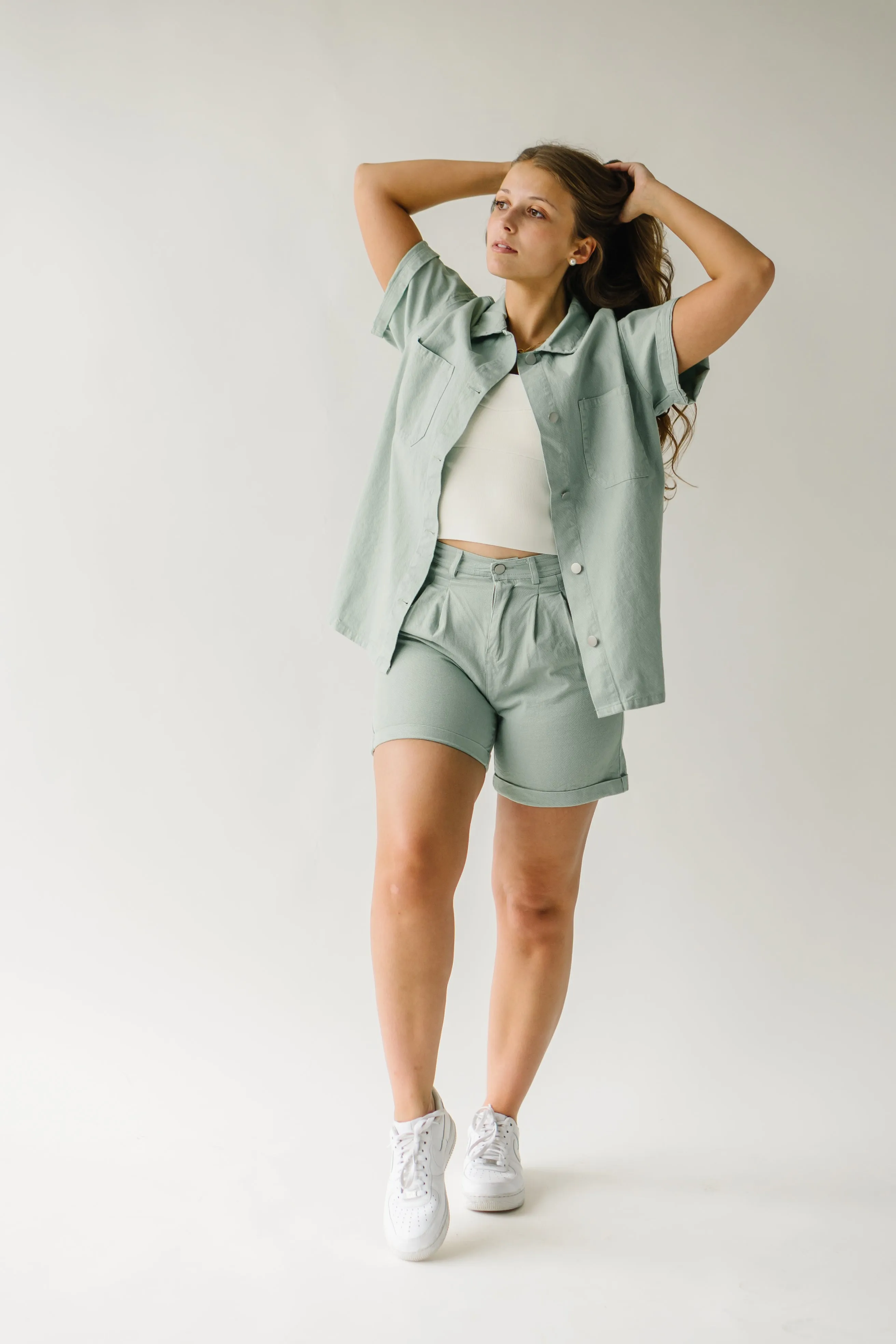 Dory Sage Button-Up Shorts